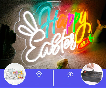 Vintage Neon Easter Sign – Retro ‘Happy Easter’ Wall Decor that Glows Brightly with Nostalgic Holiday Charm