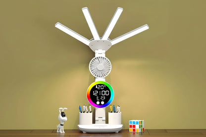 Smart Touch LED Desk Lamp with USB – Dual-Head Dimmable Reading Lamp with Fan and Night Light
