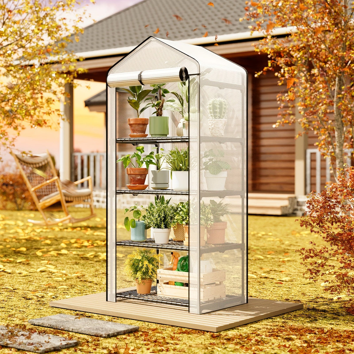 Portable Outdoor Tomato Greenhouse with Wheels – Roll-Up Door, 3-Tier Shelves for Plants, Flowers & Winter Weather Protection