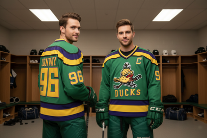 Men’s Green Duck Ice Hockey Sweatshirt – Loose Embroidered Long Sleeve Sports Fashion Pullover for Streetwear, Casual Comfort and Breathable Fit