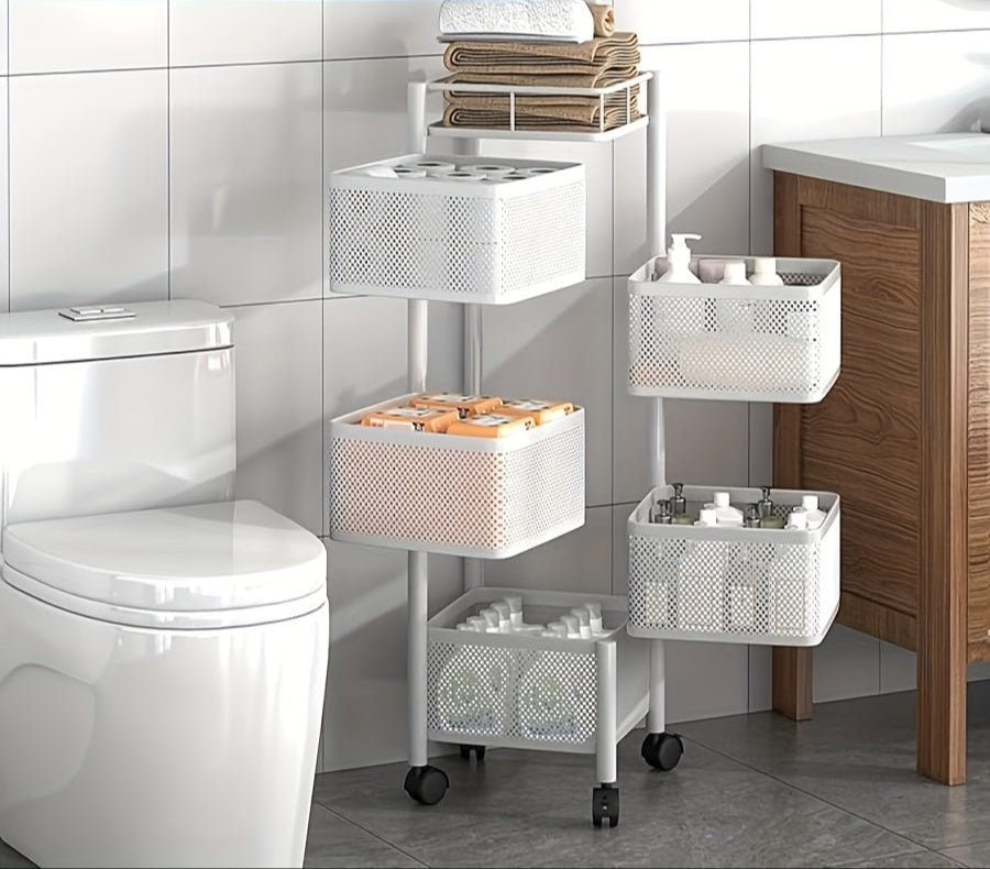 Rotating Kitchen Storage Tower – Multi-Tiered Organizer with Swivel Design for Spices, Snacks, or Beauty Products Anywhere