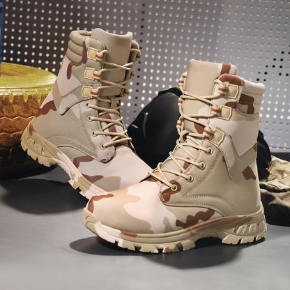 Men’s Camo High-Top Hiking Boots – Non-Slip Lace-Up Outdoor Work Shoes for Trekking, Hunting & Adventure