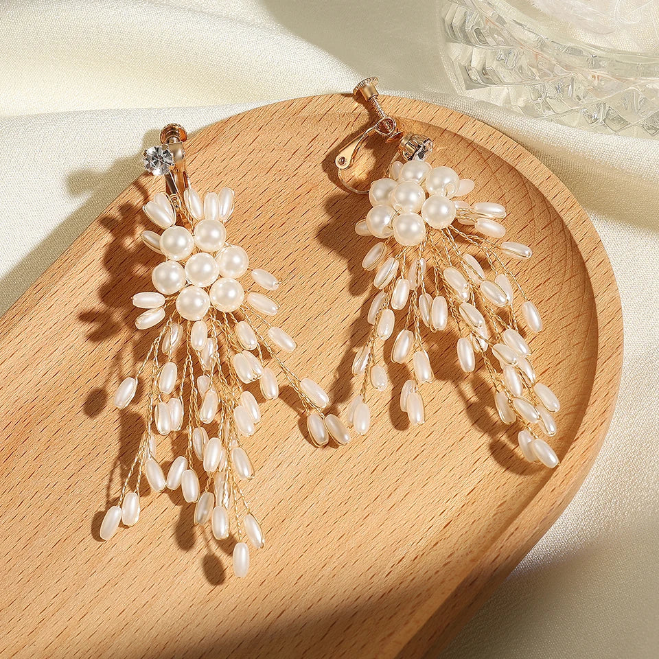 Elegant Imitation Pearl Flower Earrings – Luxury Handmade Bridal Jewelry for Weddings, Parties, and Timeless Sophisticated Style