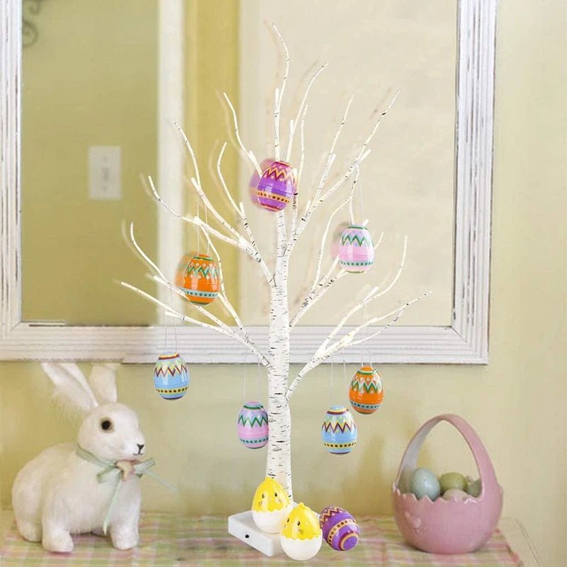 Easter LED Birch Tree with Hanging Egg Ornaments – Perfect Home Table Décor, Party Favors & Delightful Kids' Gifts