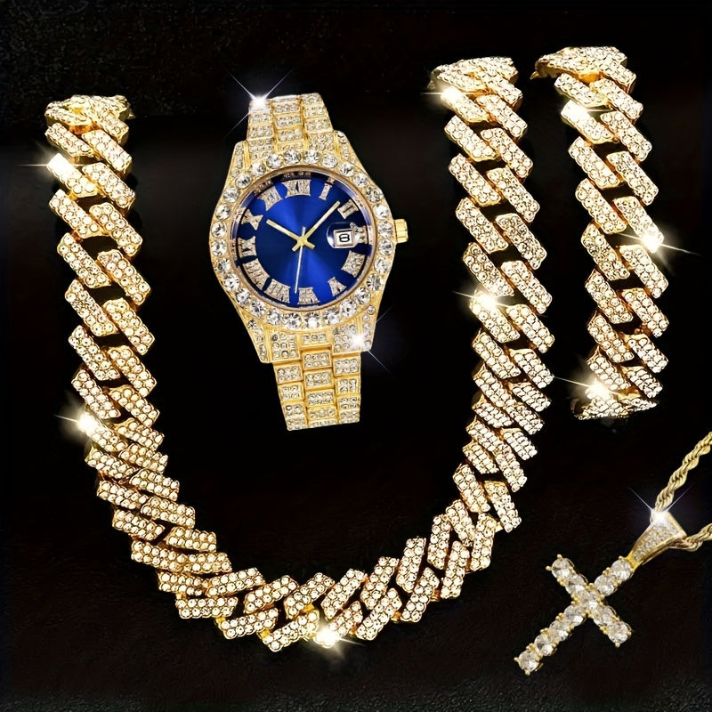 Men’s Watch and Jewelry Gift Set – Cross Necklace, Bracelet and Stylish Watch Combo for Fashionable Everyday and Special Occasions