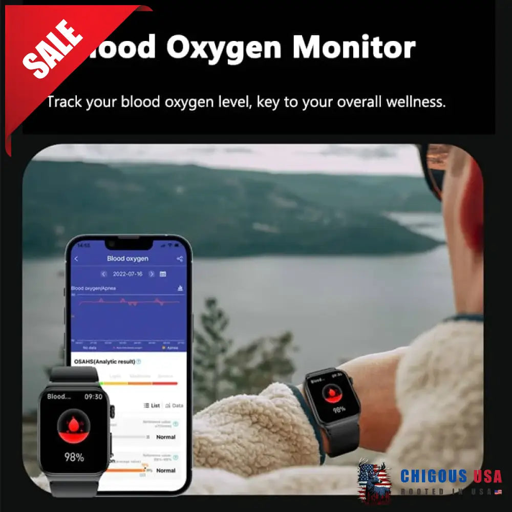 Ecg Smart Watch With Blood Pressure Monitor Body Temperature Glucose Heart Rate Oxygen