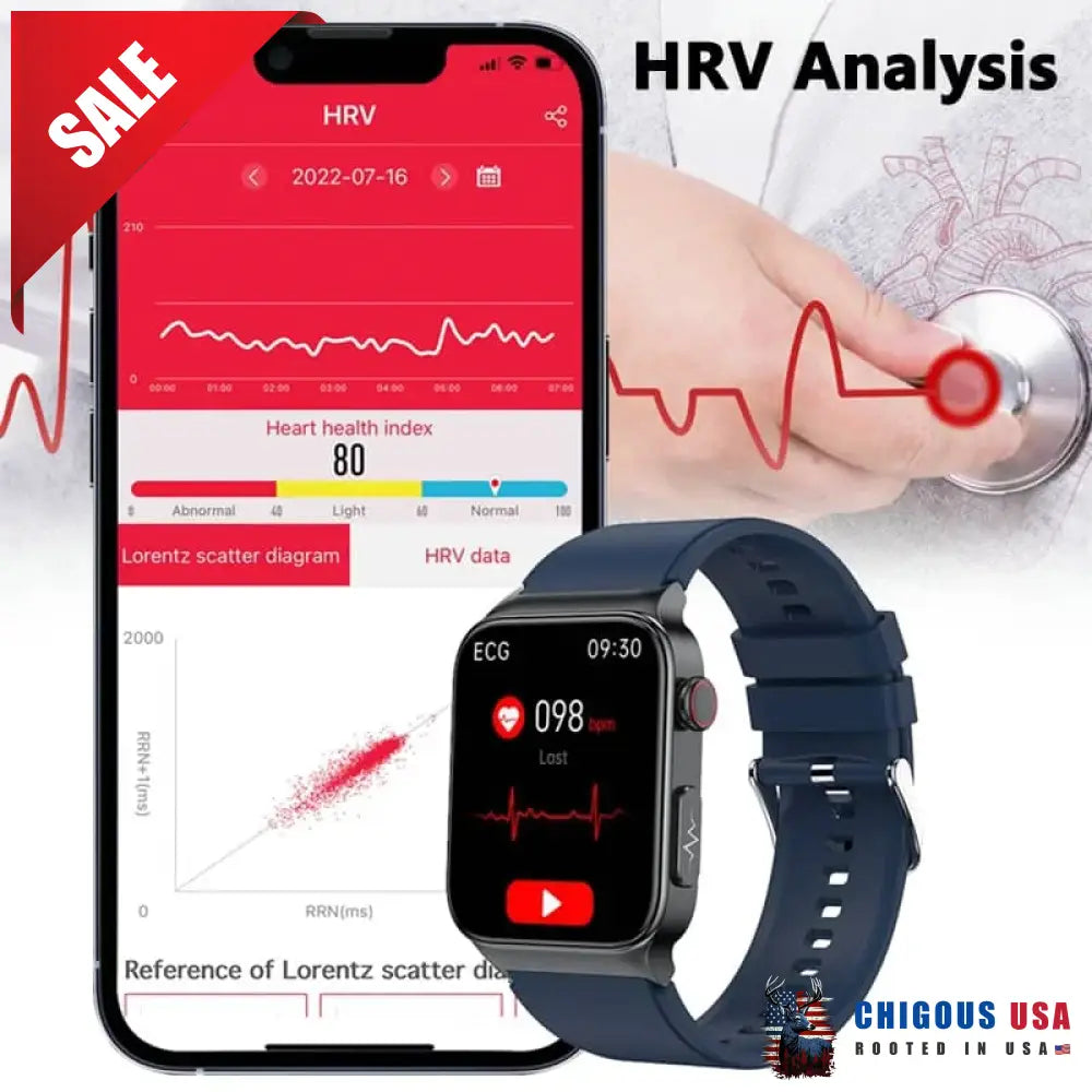 Ecg Smart Watch With Blood Pressure Monitor Body Temperature Glucose Heart Rate Oxygen