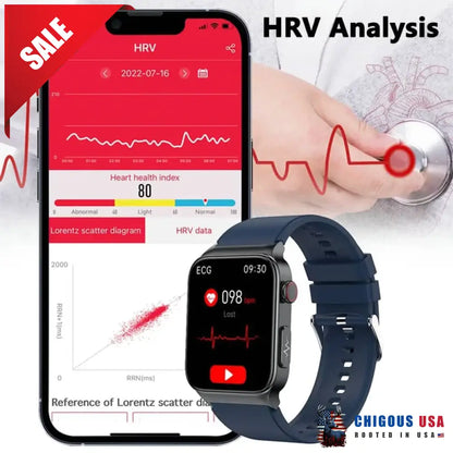 Ecg Smart Watch With Blood Pressure Monitor Body Temperature Glucose Heart Rate Oxygen