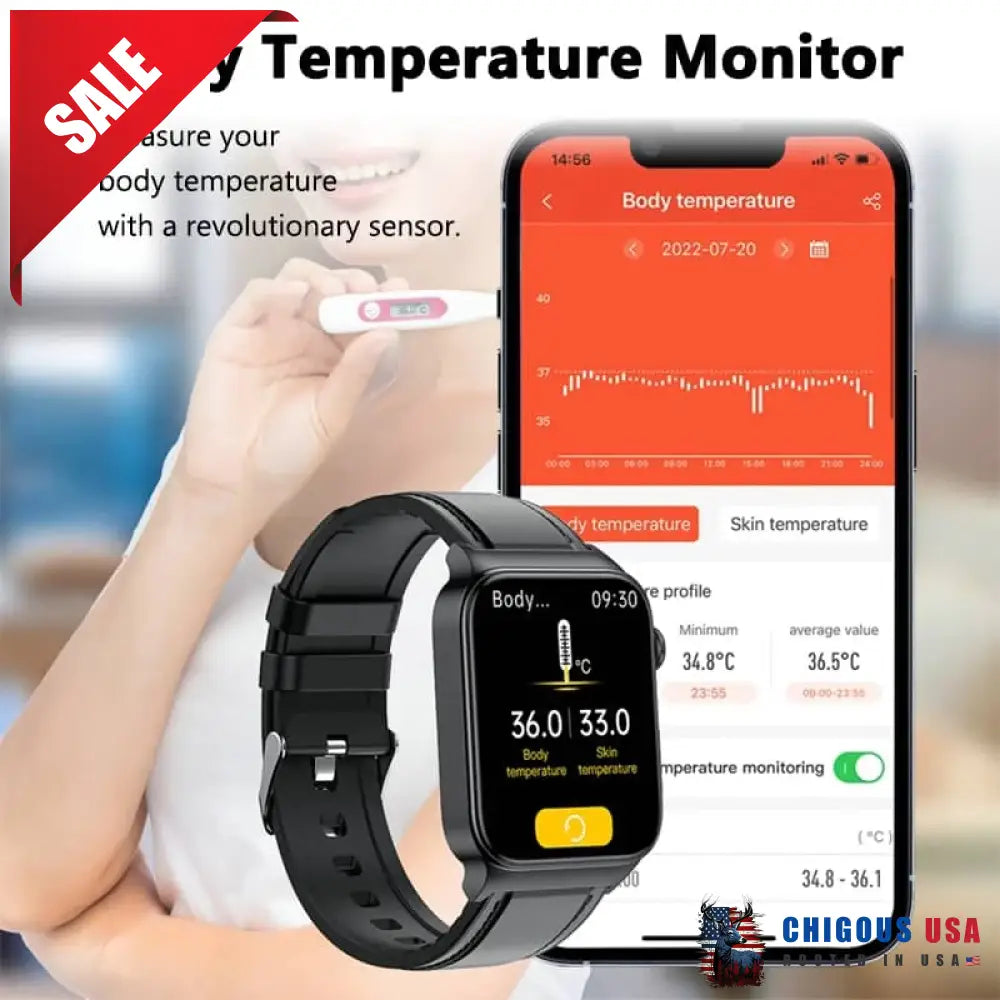 Ecg Smart Watch With Blood Pressure Monitor Body Temperature Glucose Heart Rate Oxygen