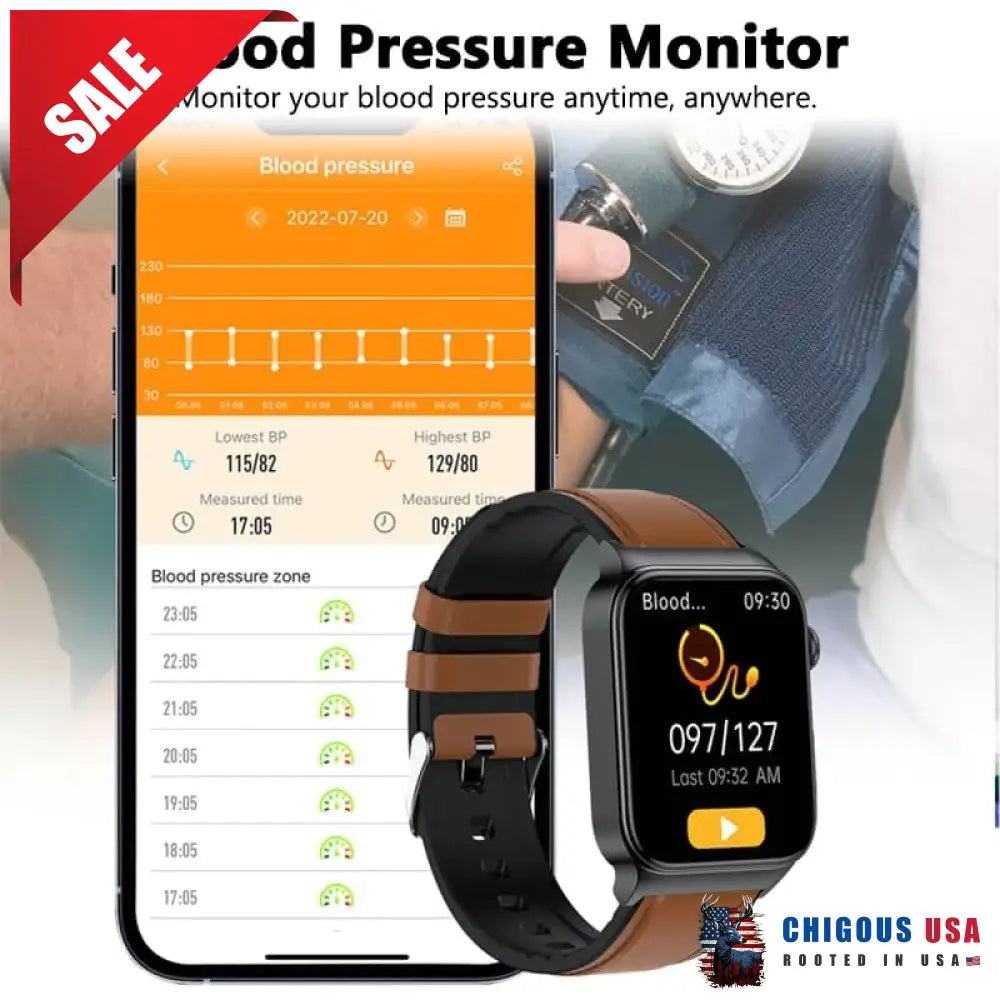 Ecg Smart Watch With Blood Pressure Monitor Body Temperature Glucose Heart Rate Oxygen