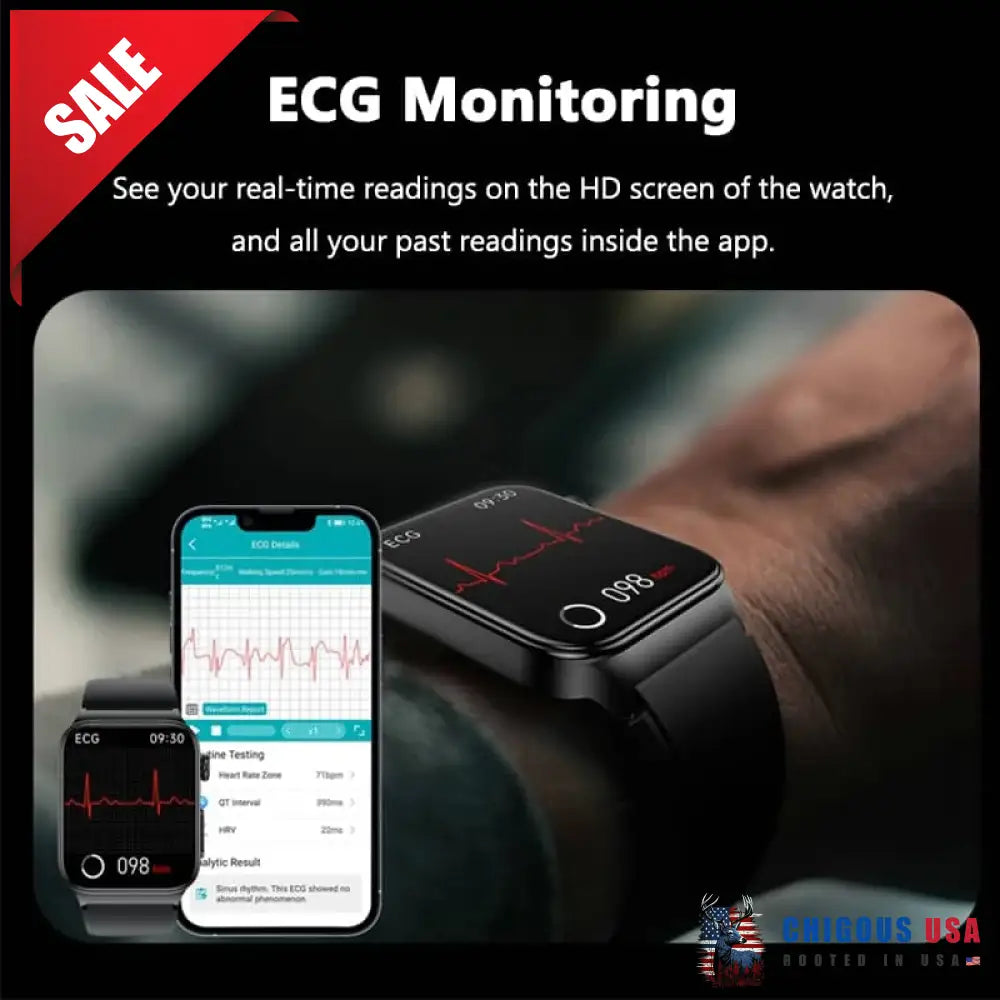 Ecg Smart Watch With Blood Pressure Monitor Body Temperature Glucose Heart Rate Oxygen