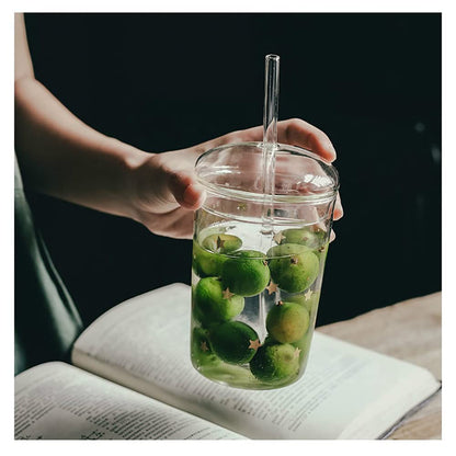 Glass Cup with Lid and Glass Straw – 15 oz Reusable Clear Tumbler for Iced Coffee & Cold Drinks