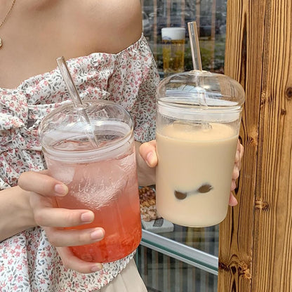Glass Cup with Lid and Glass Straw – 15 oz Reusable Clear Tumbler for Iced Coffee & Cold Drinks