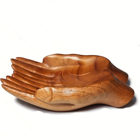 Artisan-Crafted Wooden Hand Bowl – Unique Crystal Display or Fruit Tray for Home Office Tabletop Decor, No Power Needed