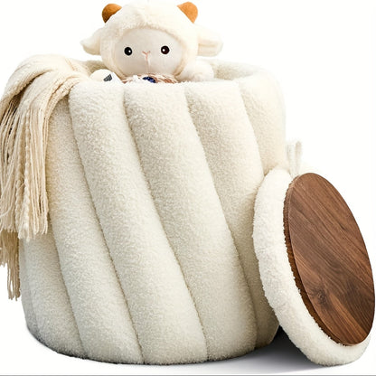 Green Velvet Round Storage Ottoman – Plush Foot Stool with Hidden Compartment, Rope Handles, and Wooden Base for Any Room