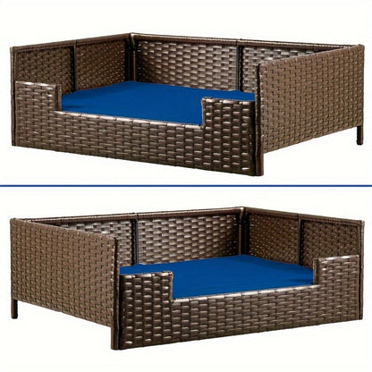Breeze Lodge Rattan Wicker Dog Bed – Water-Resistant Outdoor Sofa for Small, Medium & Large Pets with Comfortable Elevated Pet Couch Design