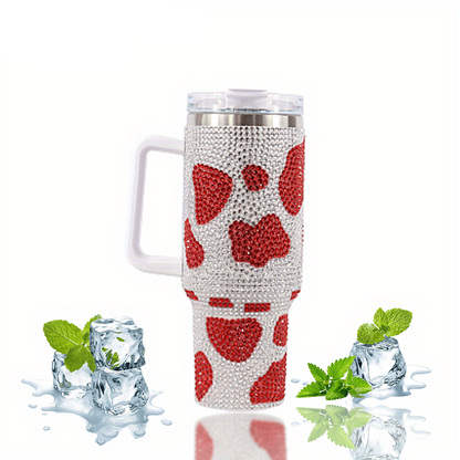 Stainless Steel Insulated Cow Print Tumbler – 40oz Travel Mug with Handle and Straw Lid, Heat-Preserving, Perfect Gift for Camping, Sports, and Outdoor Adventures