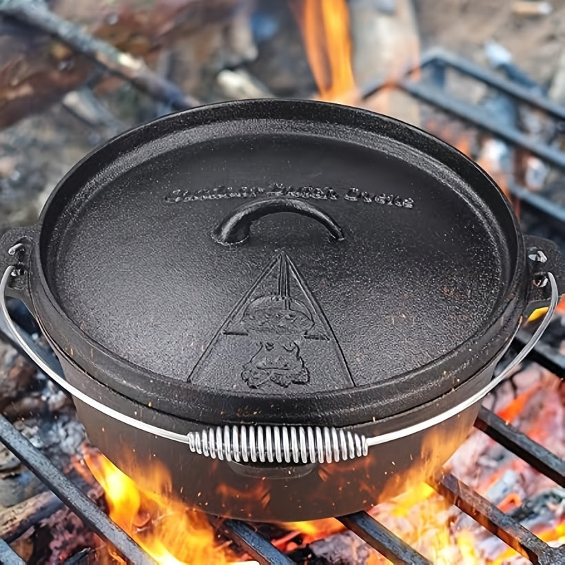Heavy-Duty Cast Iron Dutch Oven Set – 2-in-1 Convertible Pot & Lid with Silicone Grips for Indoor and Outdoor Cooking Versatility