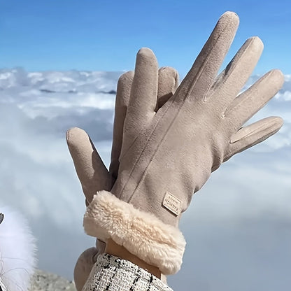 Women’s Plush Winter Gloves –  Pink Touch Screen Mittens with Full Finger Smart Design for Warm, Windproof, and Stylish Outdoor Wear