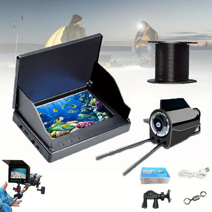 Upgraded Underwater Fishing Camera Set – Single-Sided Shading Screen with Long Cable, LED Attracting Light & Clear Water Viewing for Fishing Enthusiasts