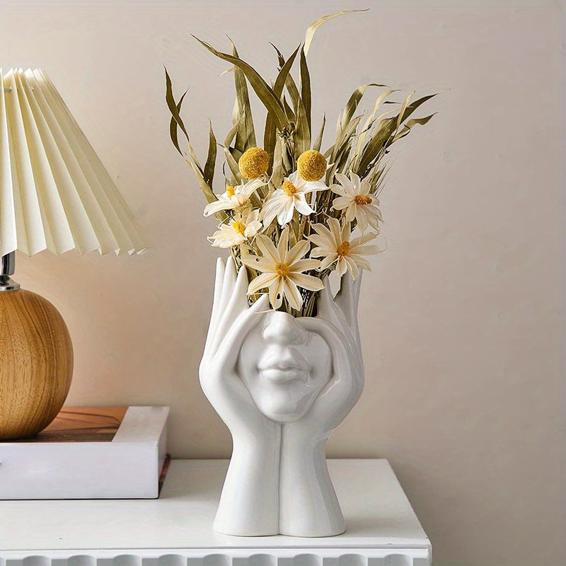 Modern Human Face Art Vase – Decorative Sculpture Planter for Dry Flowers, Table Centerpieces, Wedding, Office and Home Decor