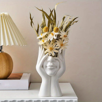 Modern Human Face Art Vase – Decorative Sculpture Planter for Dry Flowers, Table Centerpieces, Wedding, Office and Home Decor