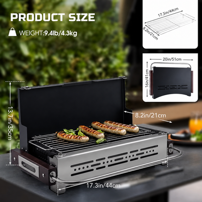 Portable Foldable Charcoal Camping Grill – Tabletop BBQ with Ventilation System for Picnics, Backyard Barbecues and Outdoor Cooking