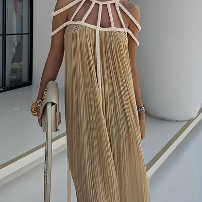 Sexy Hollow-Out Backless Maxi Dress – Off Shoulder Lace-Up Beach Cover-Up for Women Summer Holiday Wear