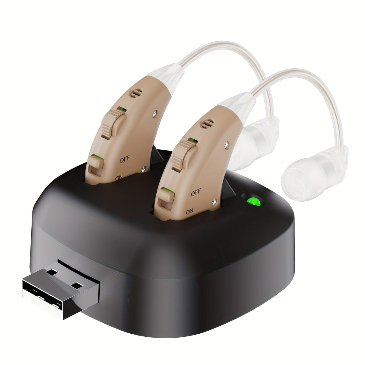 Rechargeable Amplifier Hearing Aids for Seniors – USB Powered Aids, Comfortable Beige Design with Clear Sound & Noise Reduction for All-Day Wear