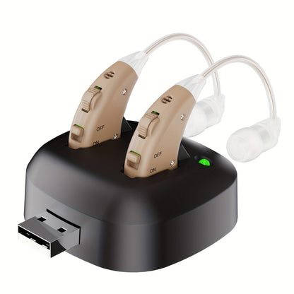 Rechargeable Amplifier Hearing Aids for Seniors – USB Powered Aids, Comfortable Beige Design with Clear Sound & Noise Reduction for All-Day Wear