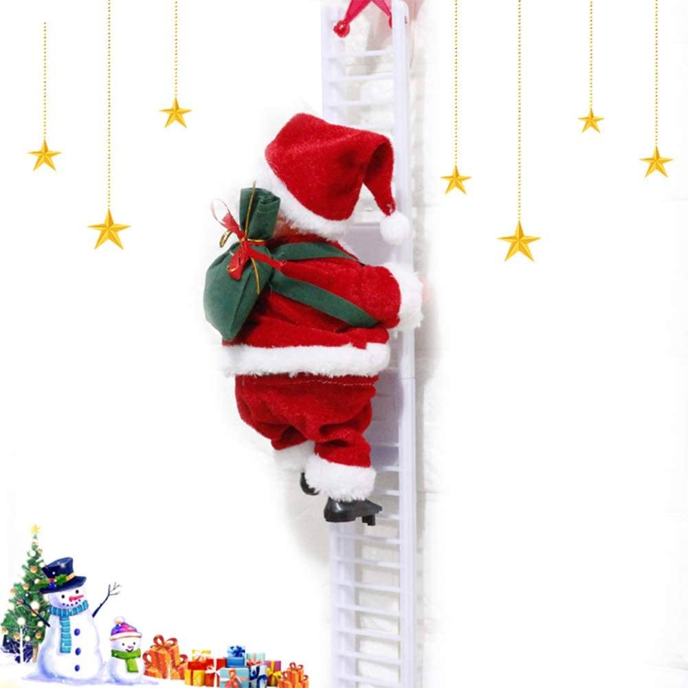 Electric Climbing Ladder Santa Claus Doll - Climbing Up and Down Santa Claus on Ladder with Music and Bag