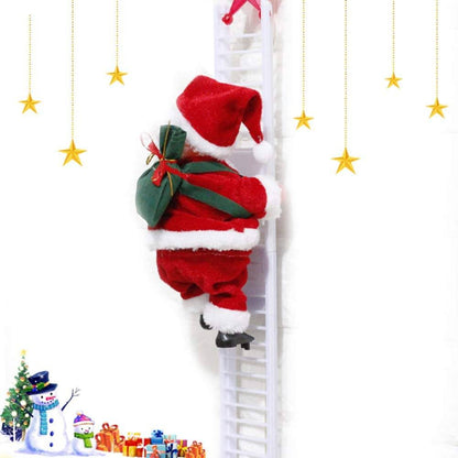 Electric Climbing Ladder Santa Claus Doll - Climbing Up and Down Santa Claus on Ladder with Music and Bag