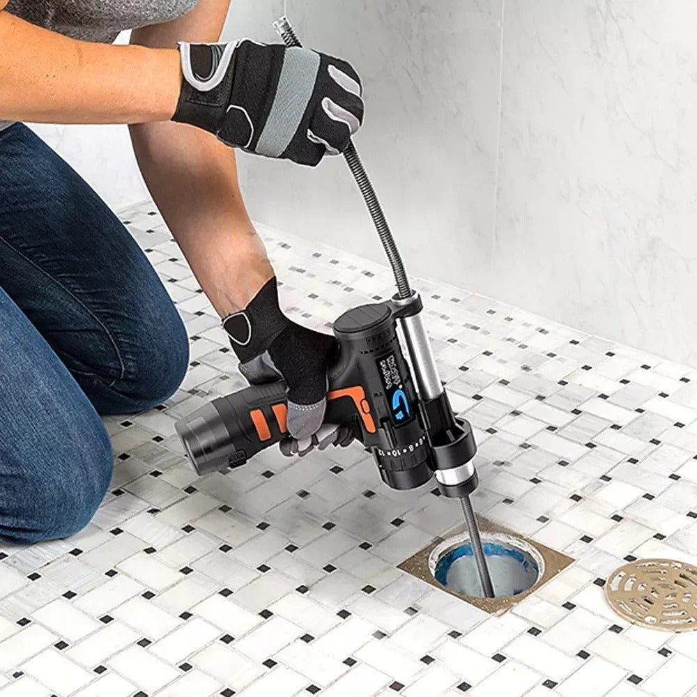 Cordless Drain Auger - 12V Battery Power Drain Snake with 5 ft Steel Cable, for Toilets, Sinks, Tubs and Showers
