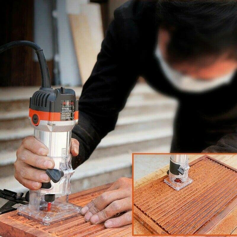 Compact Corded Trim Router – Laminate Edge Trimmer with 1/4 in Straight Bit and Guides