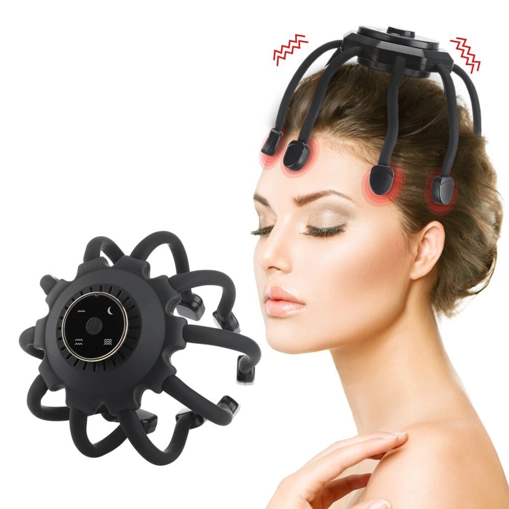 Electric Octopus Claw Scalp Massager - Hands Free Therapeutic Head Scratcher Relief Hair Stimulation Rechargeable Stress Relief