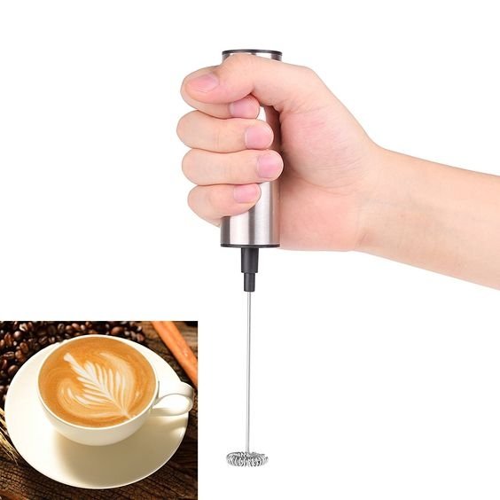 Electric Stainless Frother - Handheld Electric Mixer Foam Whisk Maker for Milk and Coffee