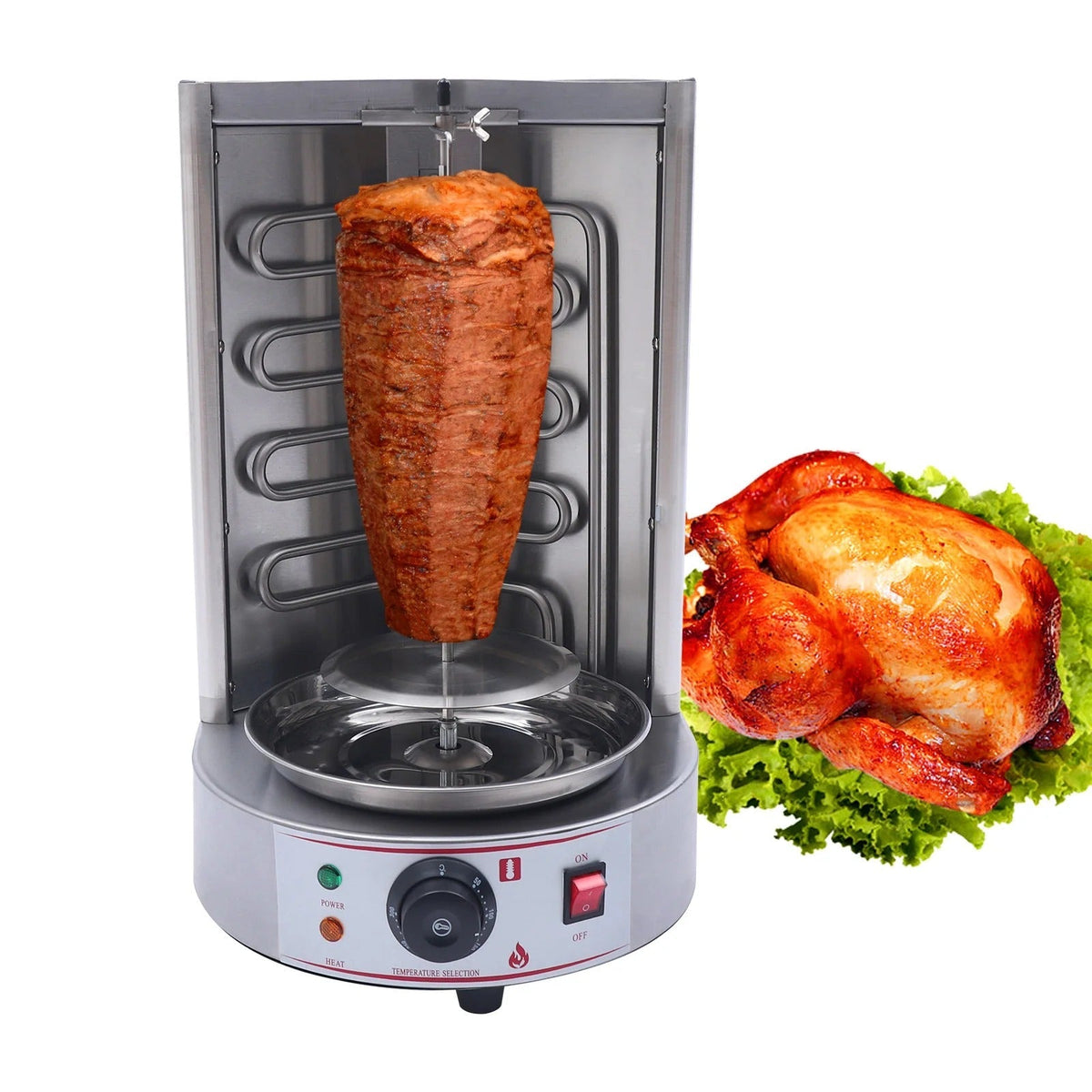Electric Vertical Broiler - Countertop Shawarma, Gyro & Kebab Machine, Stainless Steel Rotisserie