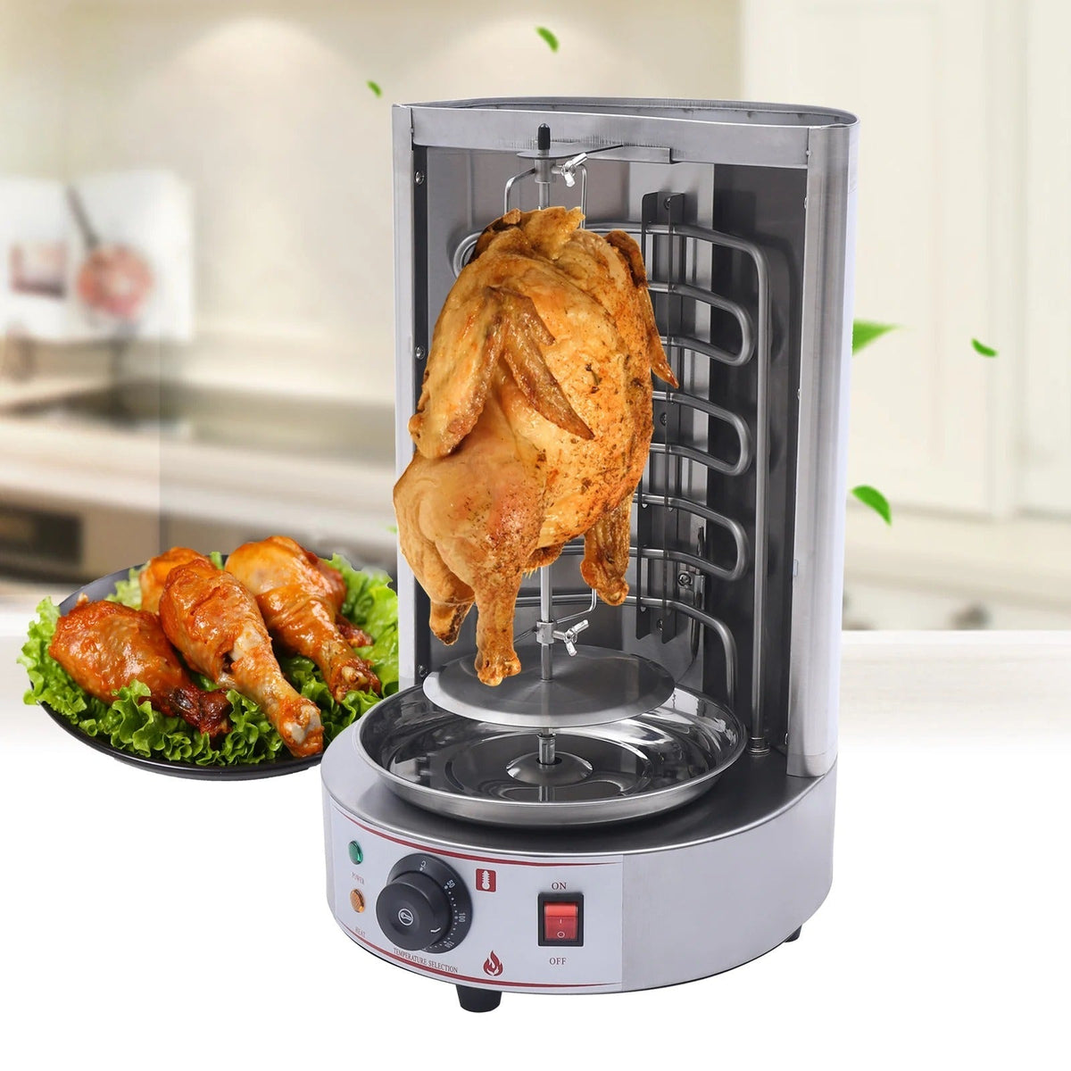 Electric Vertical Broiler - Countertop Shawarma, Gyro & Kebab Machine, Stainless Steel Rotisserie