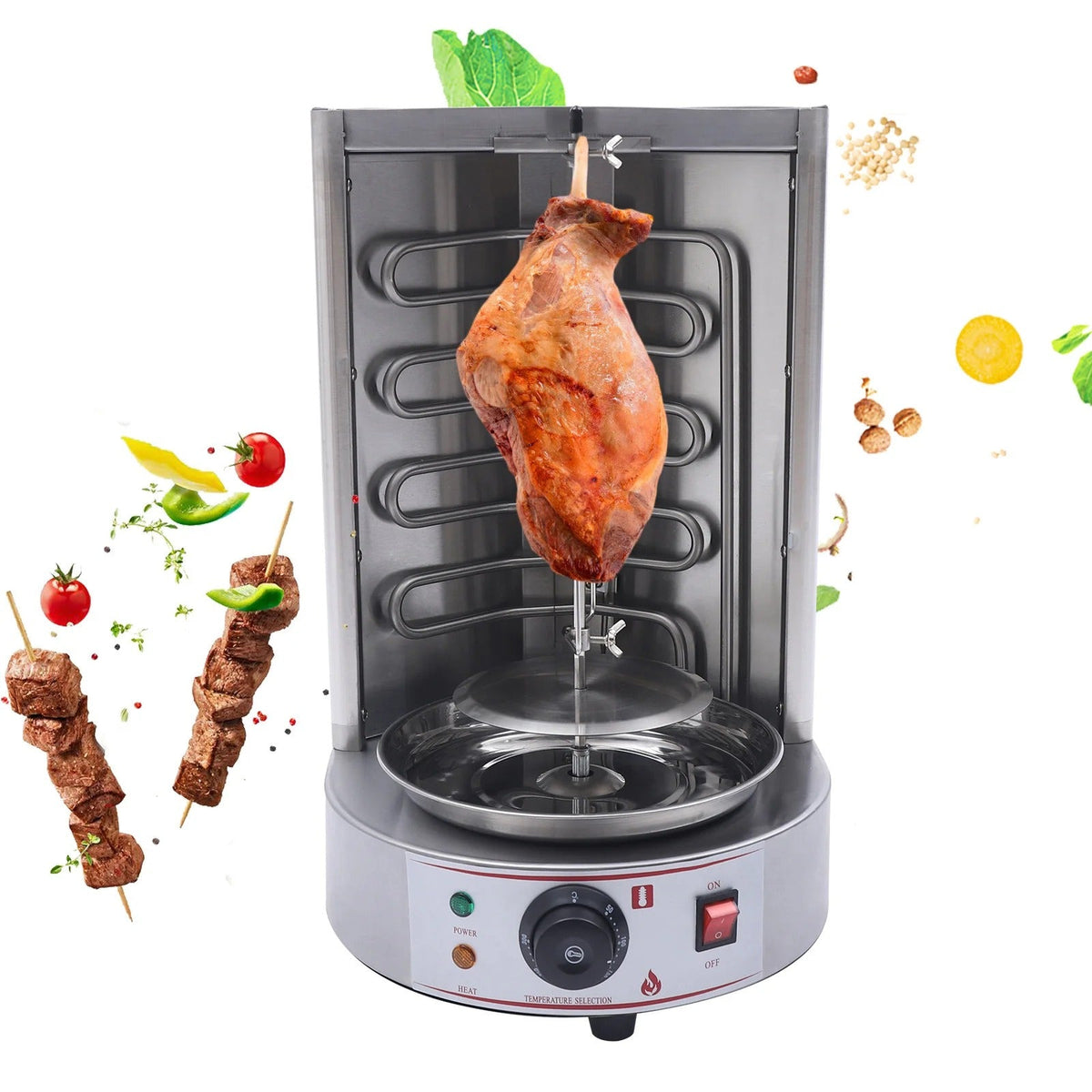 Electric Vertical Broiler - Countertop Shawarma, Gyro & Kebab Machine, Stainless Steel Rotisserie
