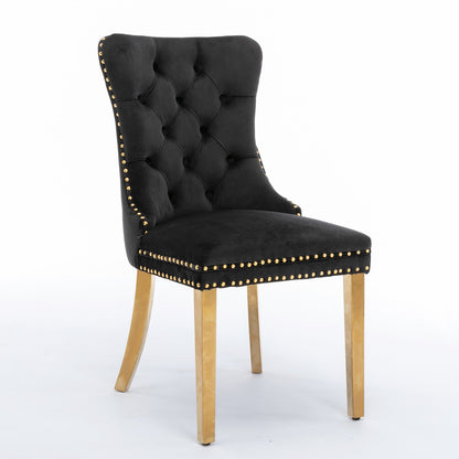 Elegant Velvet Dining Chair - Solid Wood Chair with Velvet Cushion, Gold-plated Stainless Steel Chair Legs, and Nail Head Decoration, 2pcs Set