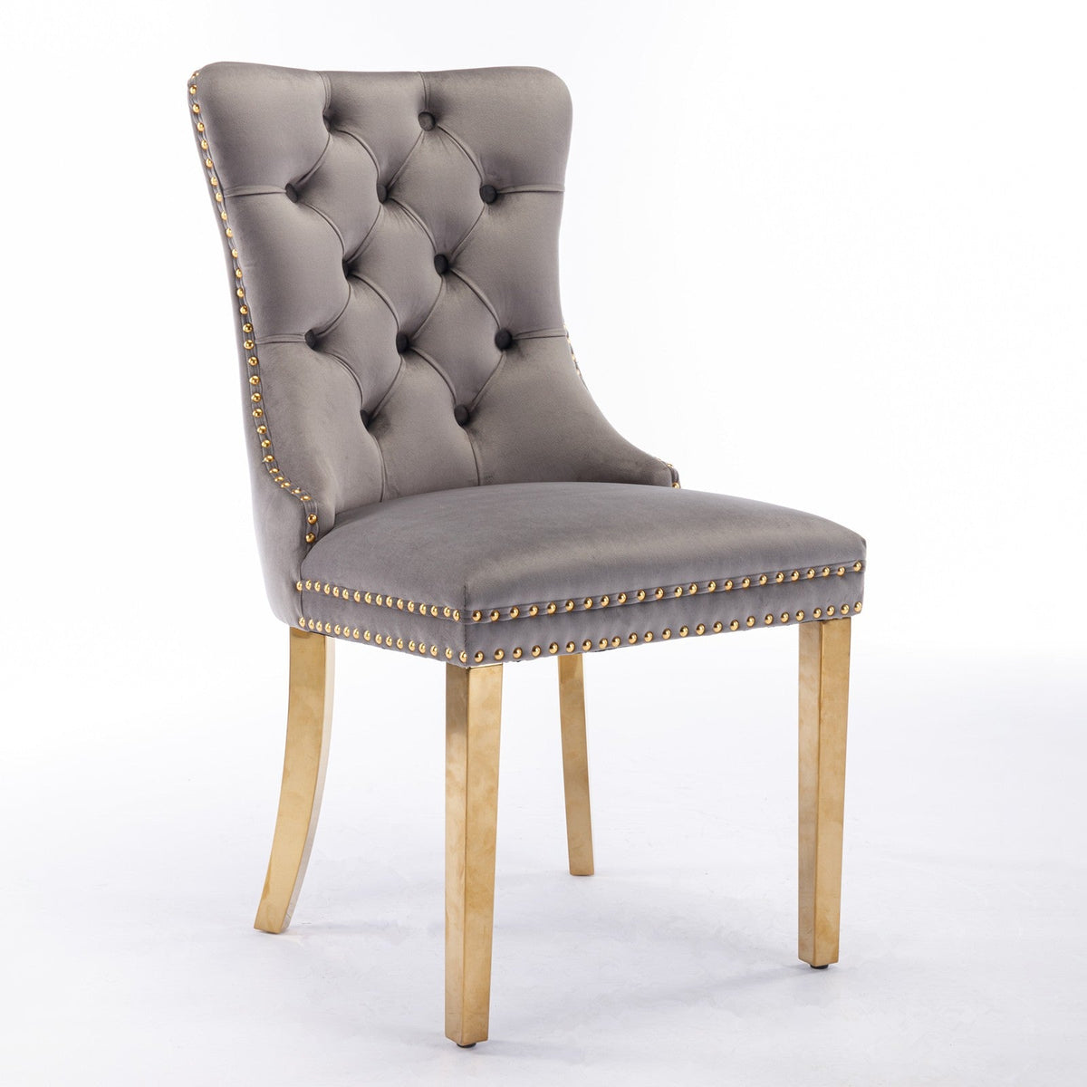 Elegant Velvet Dining Chair - Solid Wood Chair with Velvet Cushion, Gold-plated Stainless Steel Chair Legs, and Nail Head Decoration, 2pcs Set