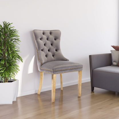 Elegant Velvet Dining Chair - Solid Wood Chair with Velvet Cushion, Gold-plated Stainless Steel Chair Legs, and Nail Head Decoration, 2pcs Set