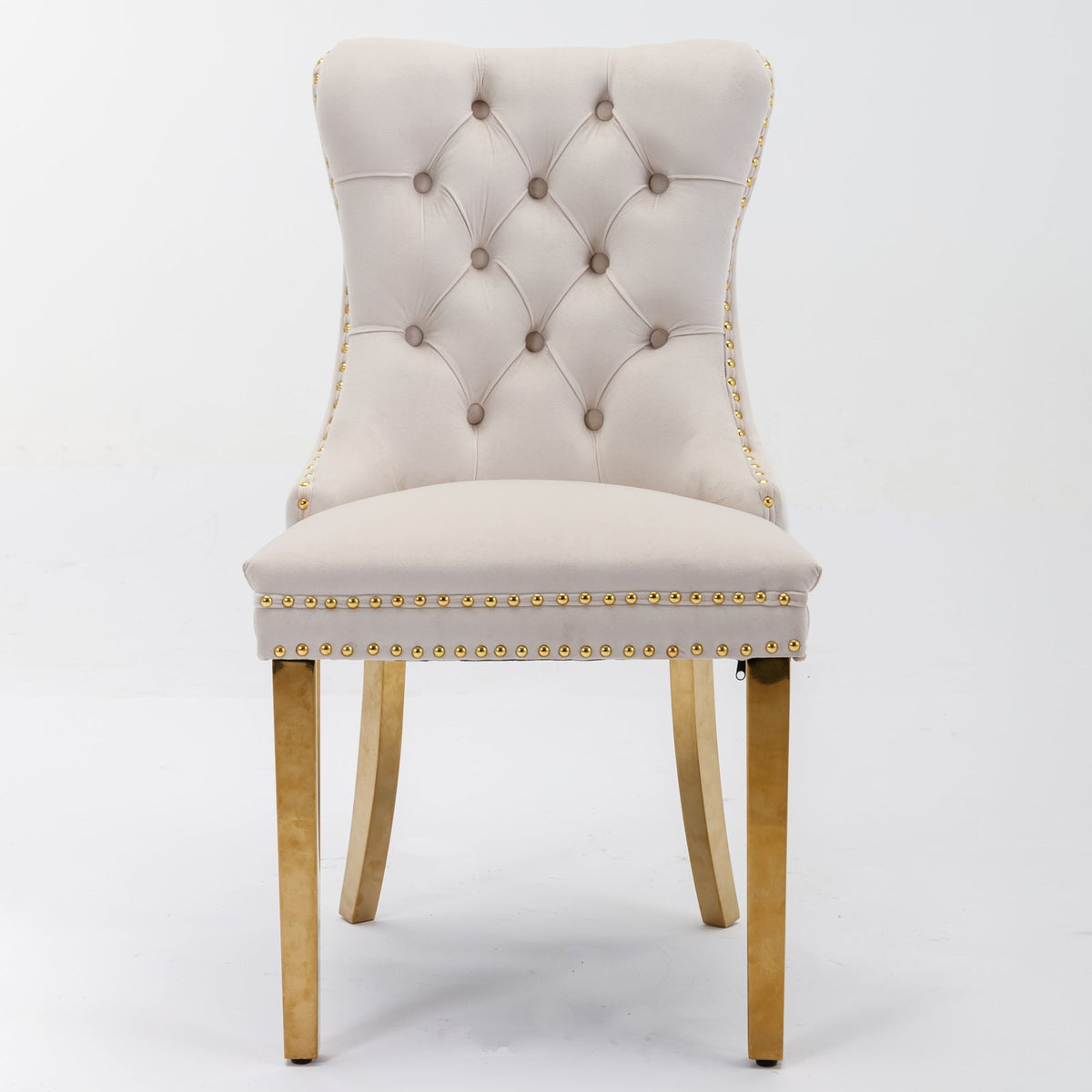 Elegant Velvet Dining Chair - Solid Wood Chair with Velvet Cushion, Gold-plated Stainless Steel Chair Legs, and Nail Head Decoration, 2pcs Set