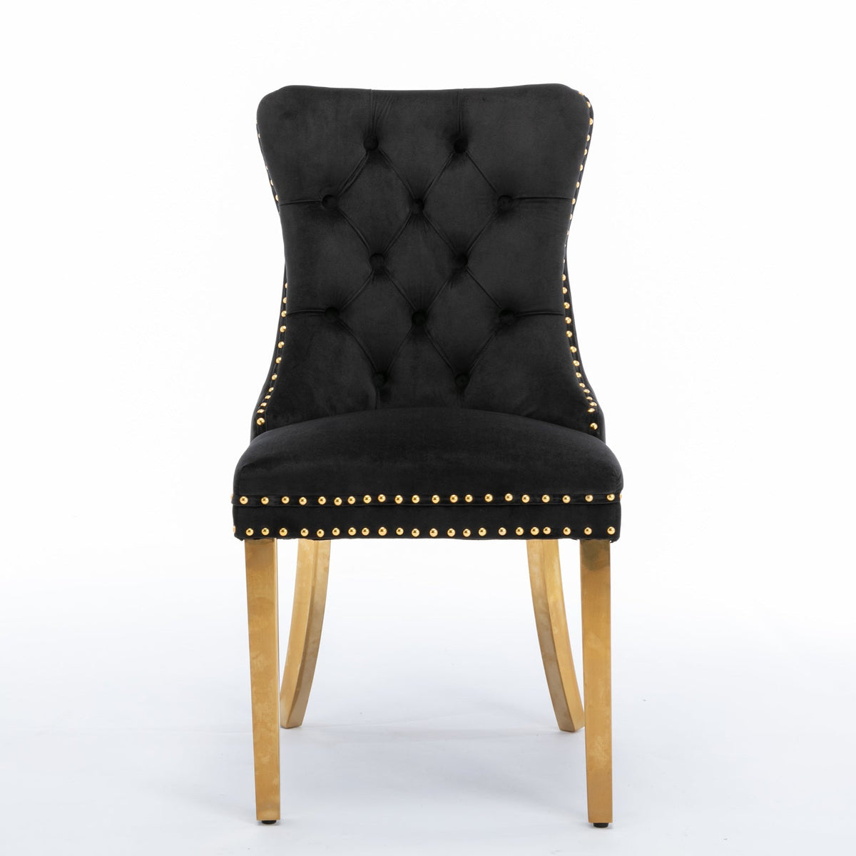Elegant Velvet Dining Chair - Solid Wood Chair with Velvet Cushion, Gold-plated Stainless Steel Chair Legs, and Nail Head Decoration, 2pcs Set