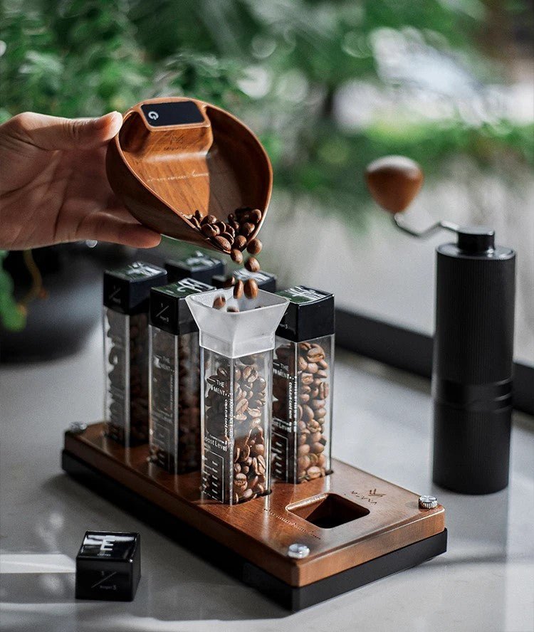 Espresso LED Scale with Walnut Bean Tray- Accurate Scale for Coffee Connoisseurs
