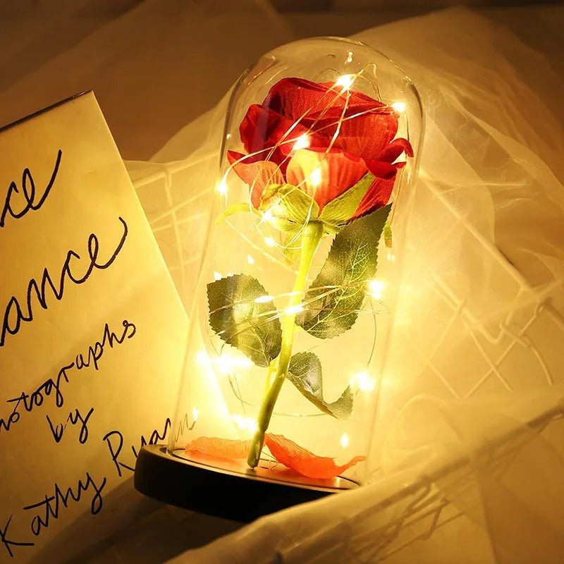 Eternal Rose Lamp - Red Rose Flower LED Light Artificial Flowers In Glass Dome Valentines Gift