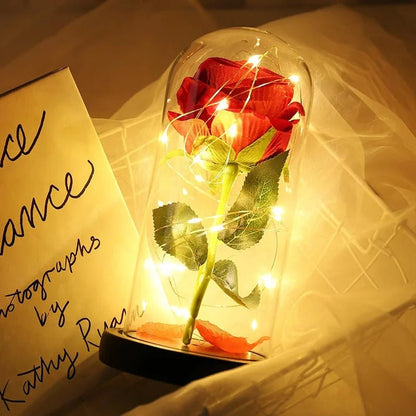 Eternal Rose Lamp - Red Rose Flower LED Light Artificial Flowers In Glass Dome Valentines Gift
