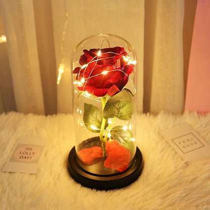 Eternal Rose Lamp - Red Rose Flower LED Light Artificial Flowers In Glass Dome Valentines Gift