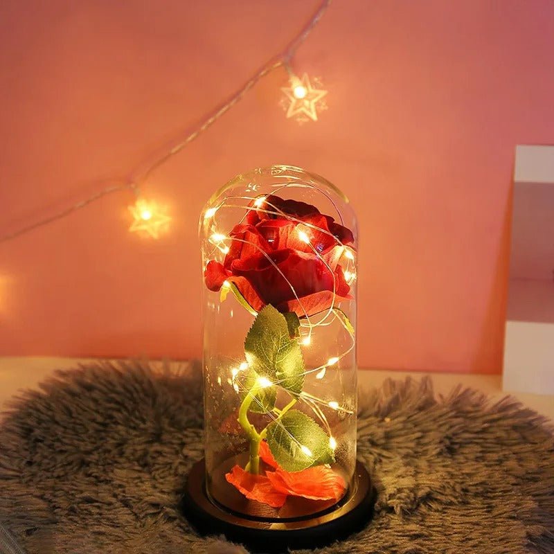 Eternal Rose Lamp - Red Rose Flower LED Light Artificial Flowers In Glass Dome Valentines Gift