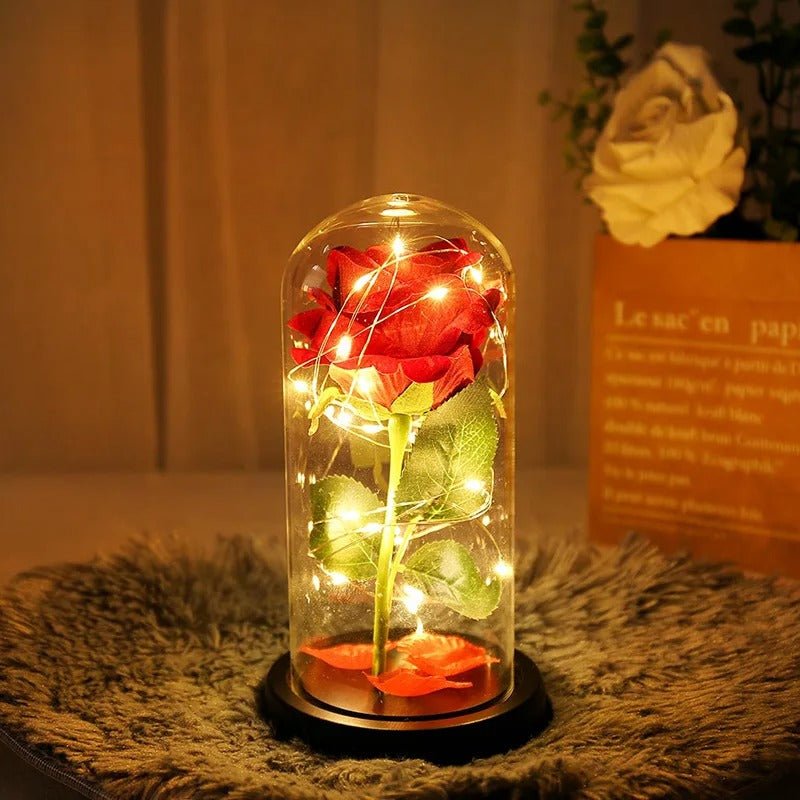 Eternal Rose Lamp - Red Rose Flower LED Light Artificial Flowers In Glass Dome Valentines Gift